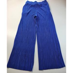 NWT wide leg accordion shiny blue relaxed fit pull on pants with pockets size M